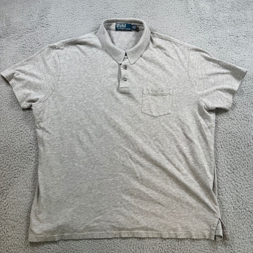 Polo Ralph Lauren Mens XXL‎ Heather Gray Cotton Silk Blend Pocket Polo Shirt